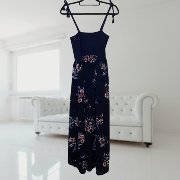 Lildy Navy Floral Smocked Maxi Dress NWT L/XL Boho Cottagecore Garden Party - Picture 3 of 10